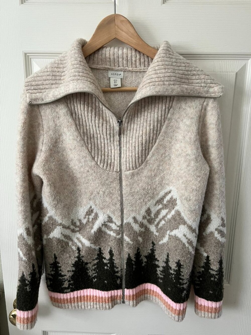 Aspen Mountain Scene Zip Cardigan Cozy Cabin Sweater Small